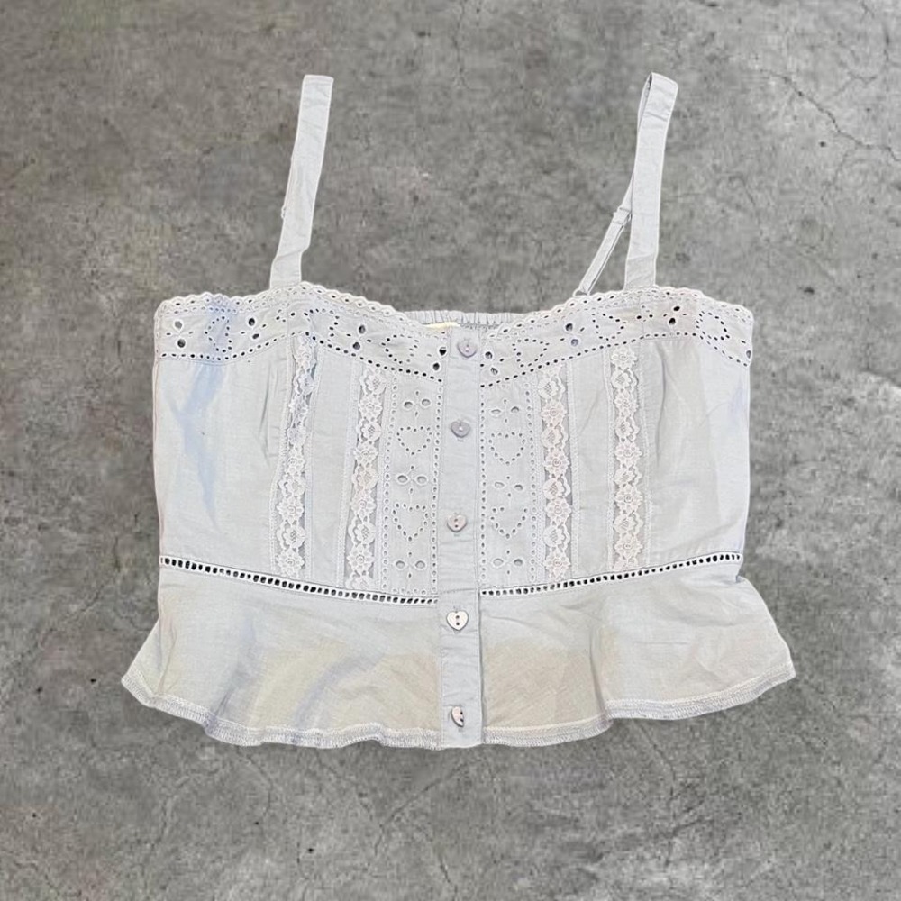 ⭐NWT‎ aeropostale light blue heart eyelet lace button up tank top xs